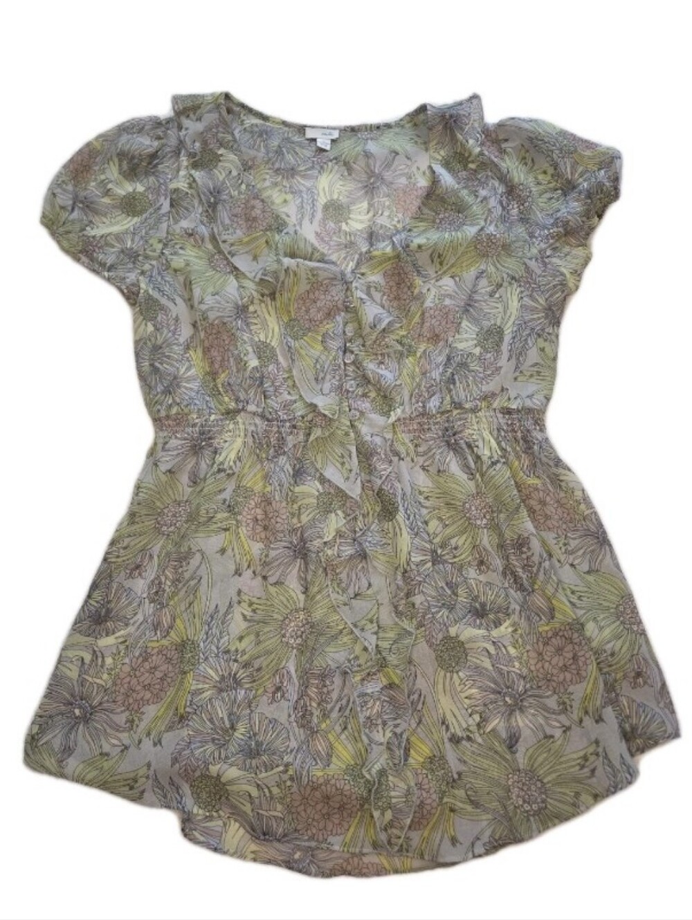 Anthropologie Odille Silk Floral Babydoll Blouse Top Size 10 Flutter Ruffle